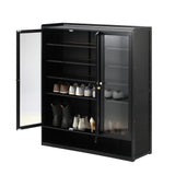 Oikiture Shoe Cabinet 3 Doors Shelf Black - Rear View
