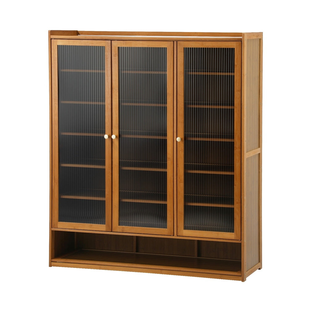 Oikiture Shoe Storage Cabinet 3 Doors 7 Shelves Brown