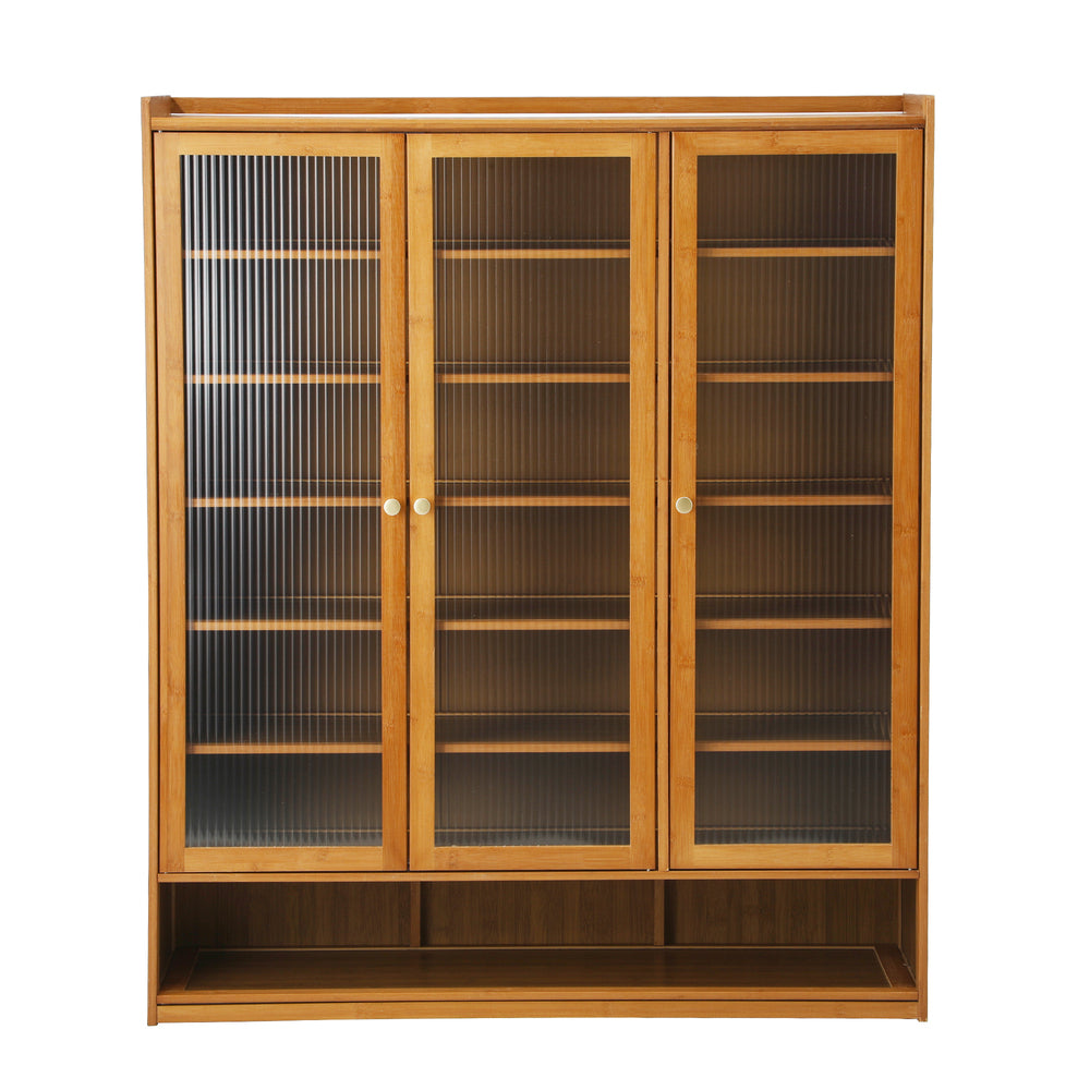 Oikiture Shoe Storage Cabinet 3 Doors 7 Shelves Brown