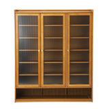 Oikiture Shoe Storage Cabinet 3 Doors 7 Shelves Brown - Close-Up Angle