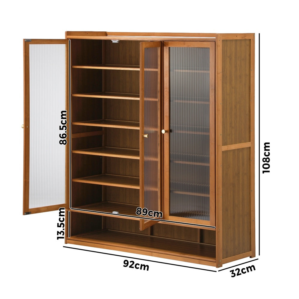 Oikiture Shoe Storage Cabinet 3 Doors 7 Shelves Brown