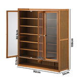 Oikiture Shoe Storage Cabinet 3 Doors 7 Shelves Brown - Low Angle