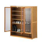 Oikiture Shoe Storage Cabinet 3 Doors 7 Shelves Brown, image 4