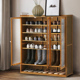 Oikiture Shoe Storage Cabinet 3 Doors 7 Shelves Brown - 45-Degree Angle