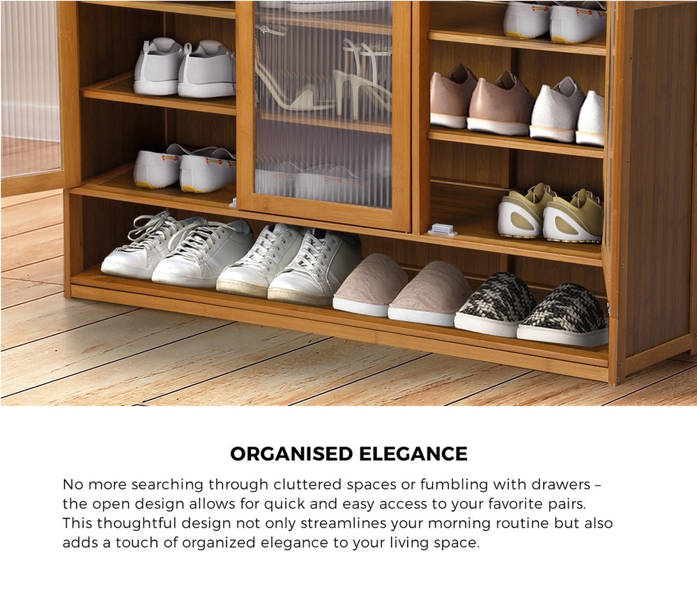 Oikiture Shoe Storage Cabinet 3 Doors 7 Shelves Brown