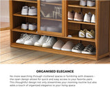 Oikiture Shoe Storage Cabinet 3 Doors 7 Shelves Brown - Front View