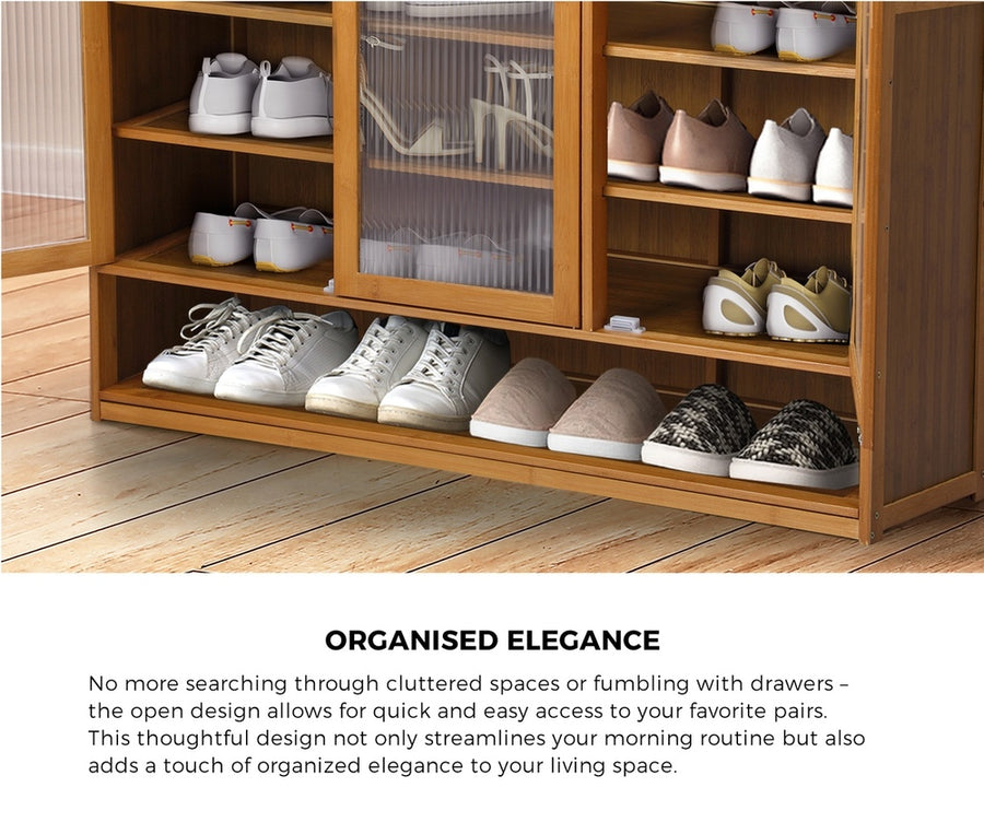 Oikiture Shoe Storage Cabinet 3 Doors 7 Shelves Brown, Storage