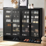 Oikiture Shoe Storage Cabinet 4 Doors Shelf Black