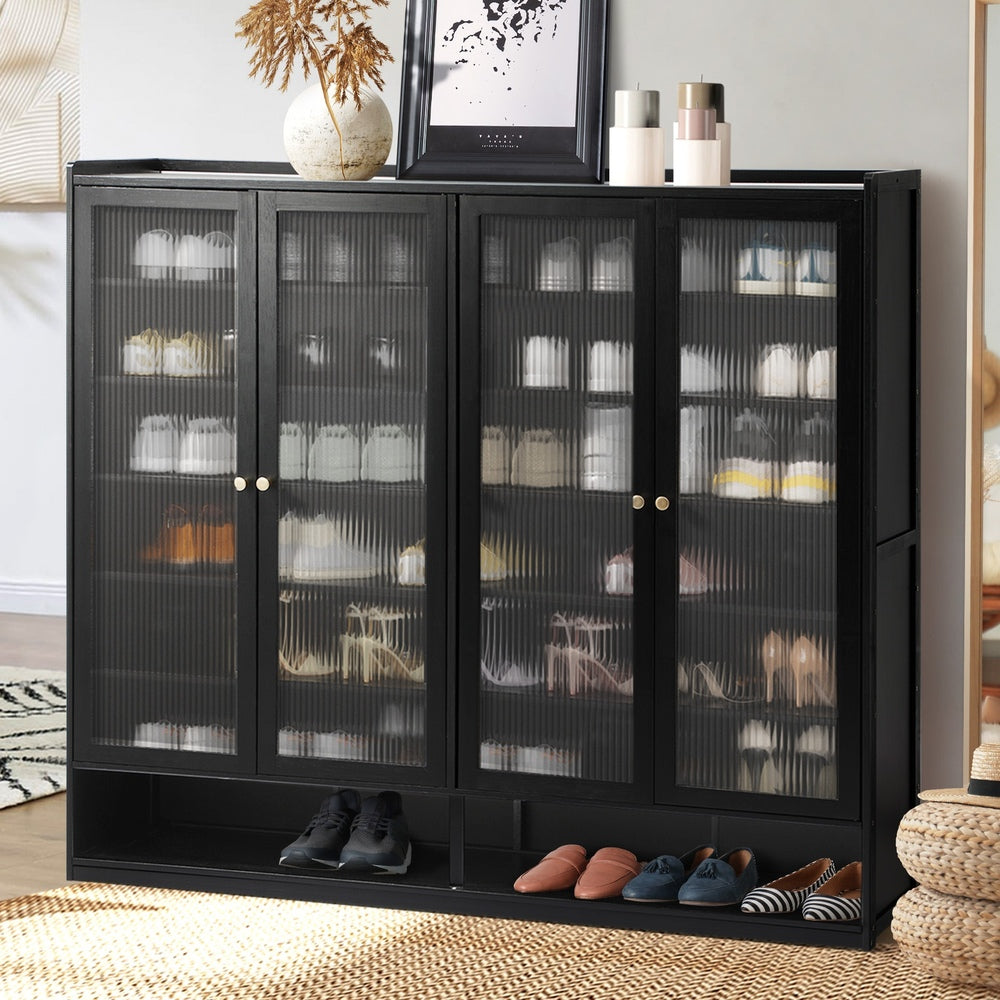 Oikiture Shoe Storage Cabinet 4 Doors Shelf Black
