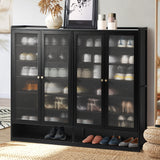 Oikiture Shoe Storage Cabinet 4 Doors Shelf Black - Extra Image