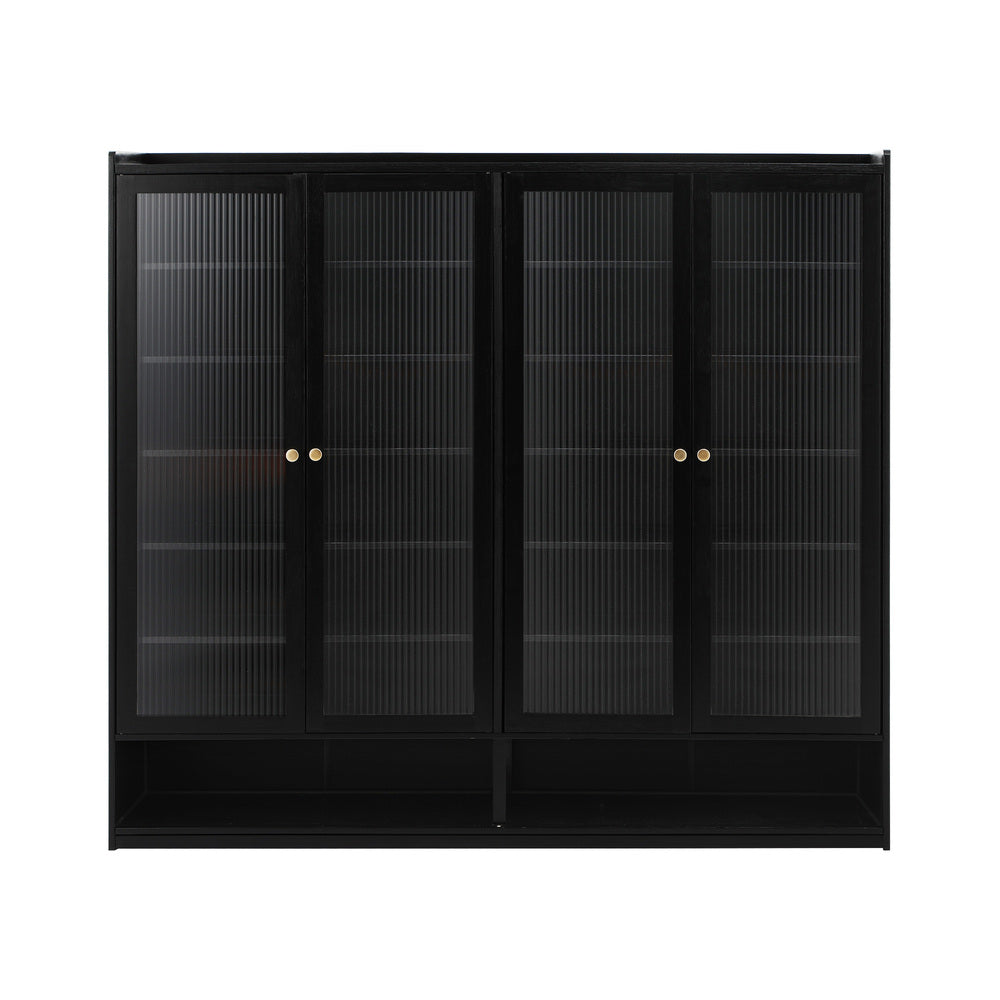 Oikiture Shoe Storage Cabinet 4 Doors Shelf Black