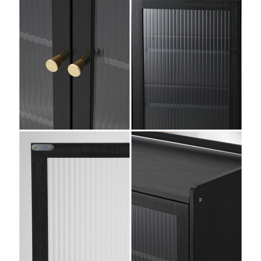 Oikiture Shoe Storage Cabinet 4 Doors Shelf Black