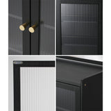 Oikiture Shoe Storage Cabinet 4 Doors Shelf Black - Rear View