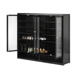 Oikiture Shoe Storage Cabinet 4 Doors Shelf Black