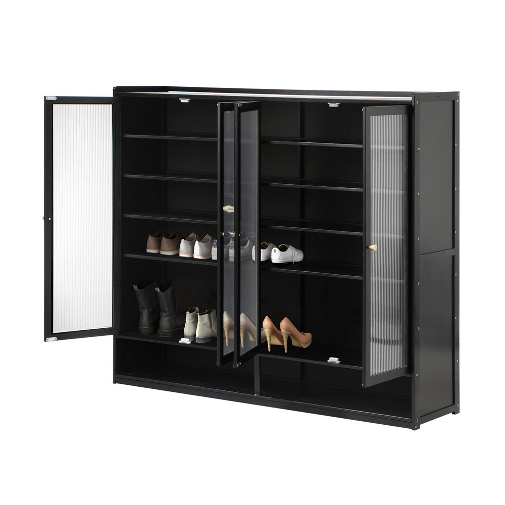 Oikiture Shoe Storage Cabinet 4 Doors Shelf Black