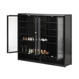 Oikiture Shoe Storage Cabinet 4 Doors Shelf Black - Extra Image