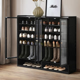 Oikiture Shoe Storage Cabinet 4 Doors Shelf Black
