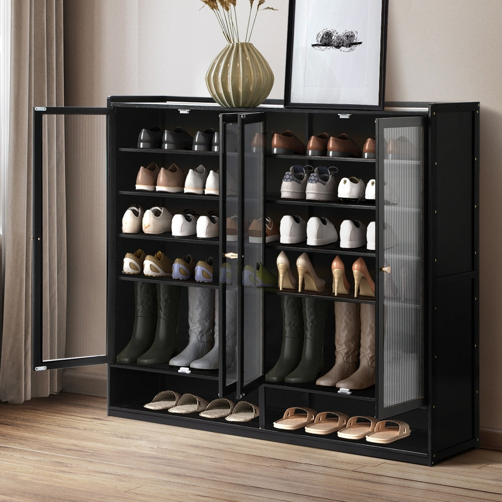 Oikiture Shoe Storage Cabinet 4 Doors Shelf Black