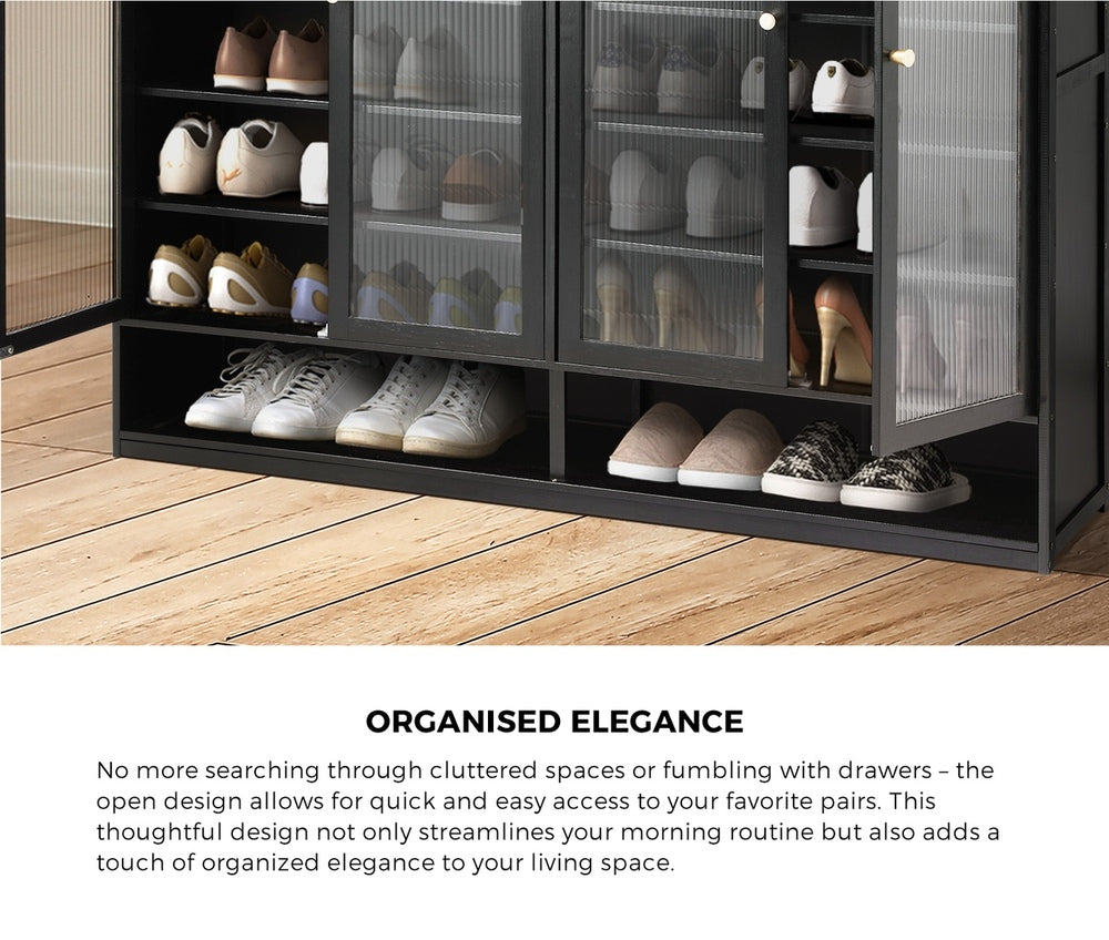 Oikiture Shoe Storage Cabinet 4 Doors Shelf Black