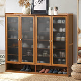 Oikiture Shoe Storage Cabinet 4 Doors 7 Shelves Brown