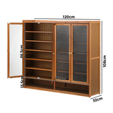 Oikiture Shoe Storage Cabinet 4 Doors 7 Shelves Brown - 45-Degree Angle