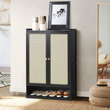Oikiture Shoe Storage Cabinet 2 Doors Rattan Black