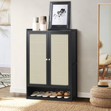 Oikiture Shoe Storage Cabinet 2 Doors Rattan Black - Top-Down View