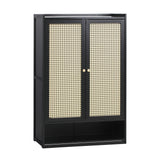 Oikiture Shoe Storage Cabinet 2 Doors Rattan Black