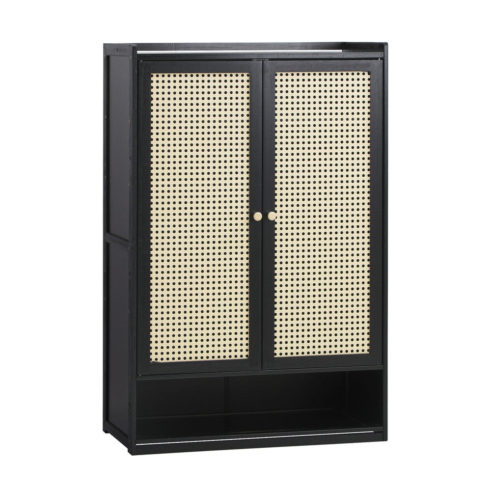 Oikiture Shoe Storage Cabinet 2 Doors Rattan Black