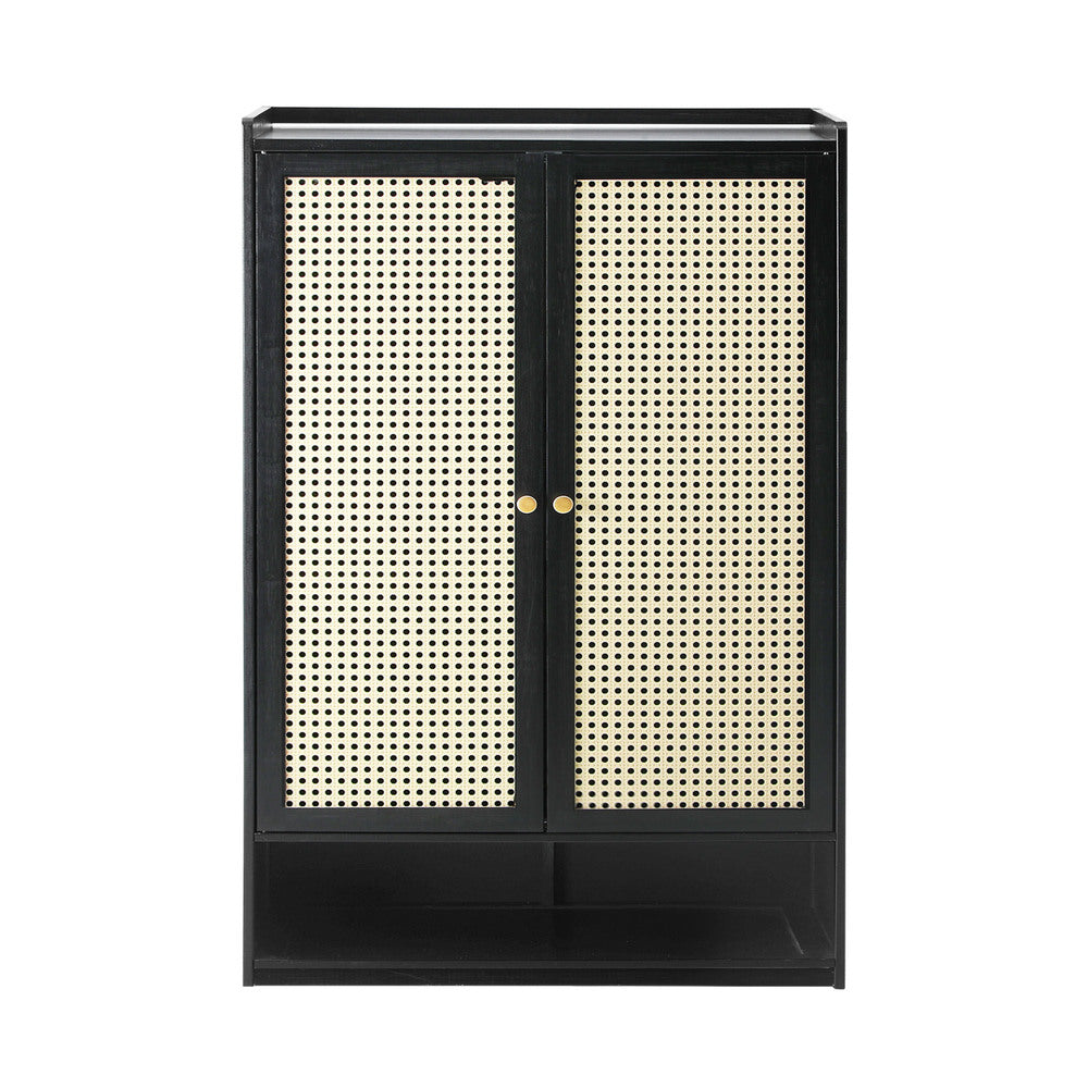 Oikiture Shoe Storage Cabinet 2 Doors Rattan Black