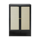 Oikiture Shoe Storage Cabinet 2 Doors Rattan Black - 45-Degree Angle
