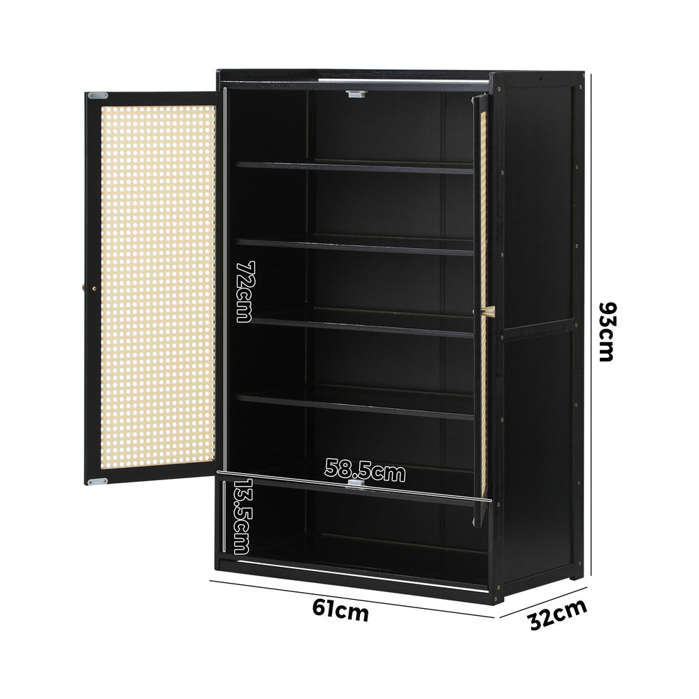 Oikiture Shoe Storage Cabinet 2 Doors Rattan Black