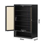 Oikiture Shoe Storage Cabinet 2 Doors Rattan Black - Close-Up Angle