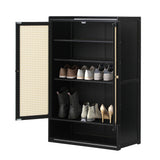 Oikiture Shoe Storage Cabinet 2 Doors Rattan Black