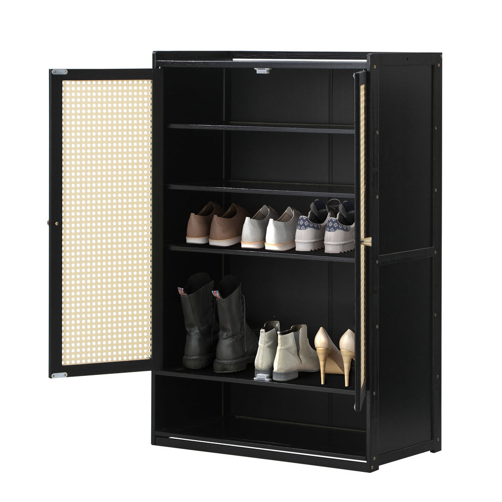 Oikiture Shoe Storage Cabinet 2 Doors Rattan Black