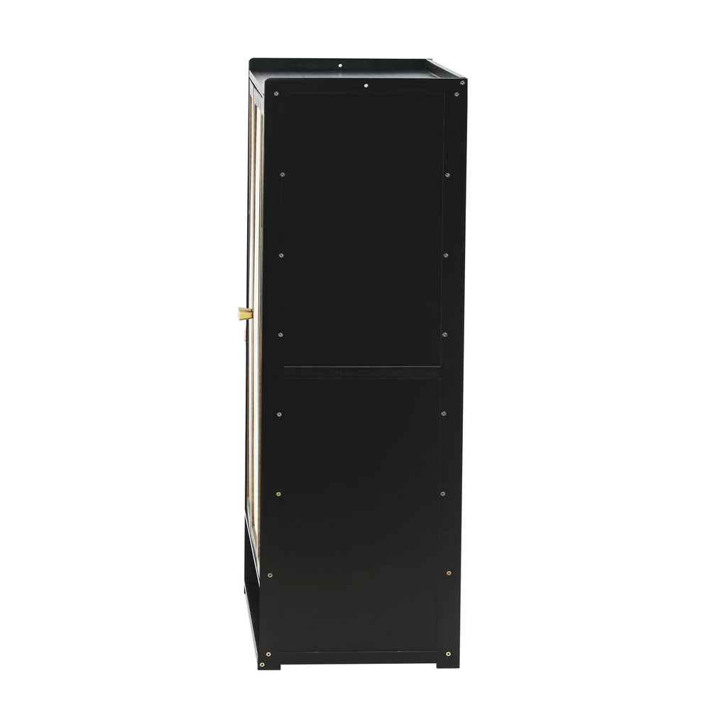 Oikiture Shoe Storage Cabinet 2 Doors Rattan Black