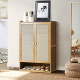 Oikiture Shoe Storage Cabinet 2 Doors Rattan Natural - Top-Down View