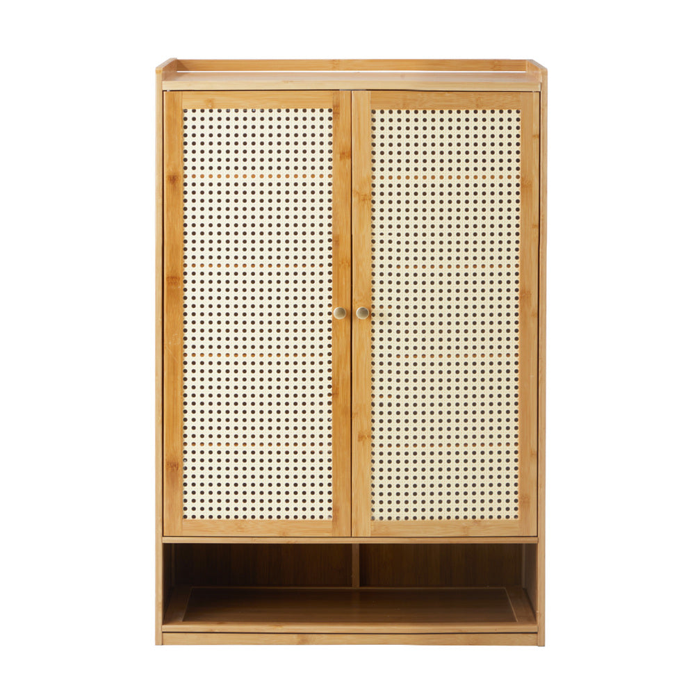 Oikiture Shoe Storage Cabinet 2 Doors Rattan Natural