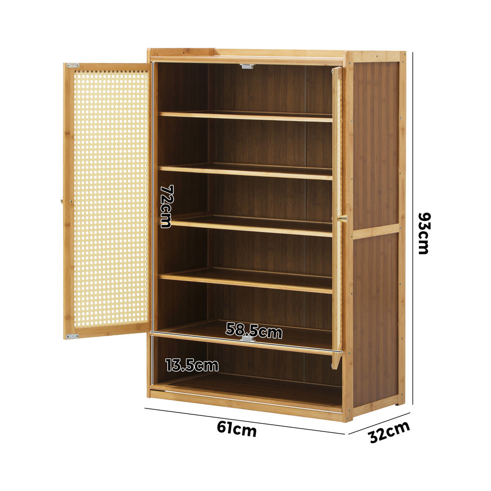 Oikiture Shoe Storage Cabinet 2 Doors Rattan Natural