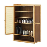 Oikiture Shoe Storage Cabinet 2 Doors Rattan Natural