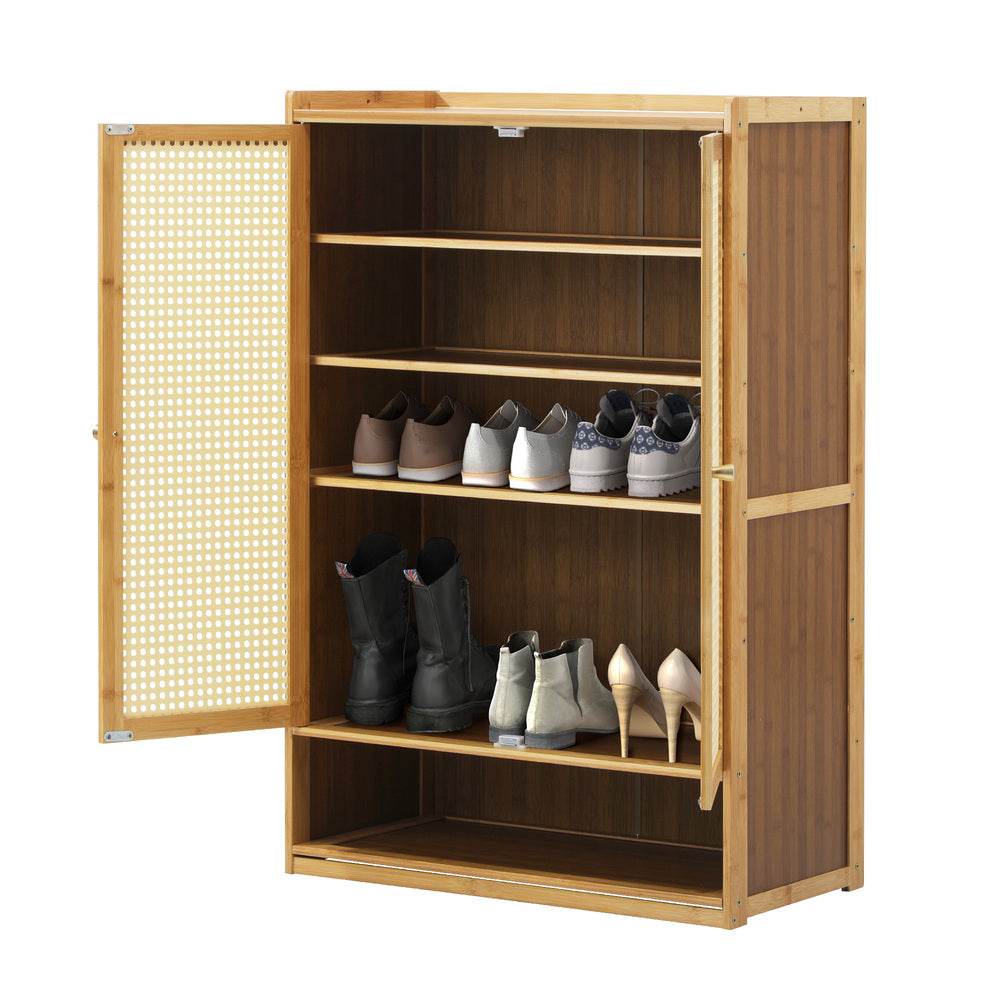 Oikiture Shoe Storage Cabinet 2 Doors Rattan Natural