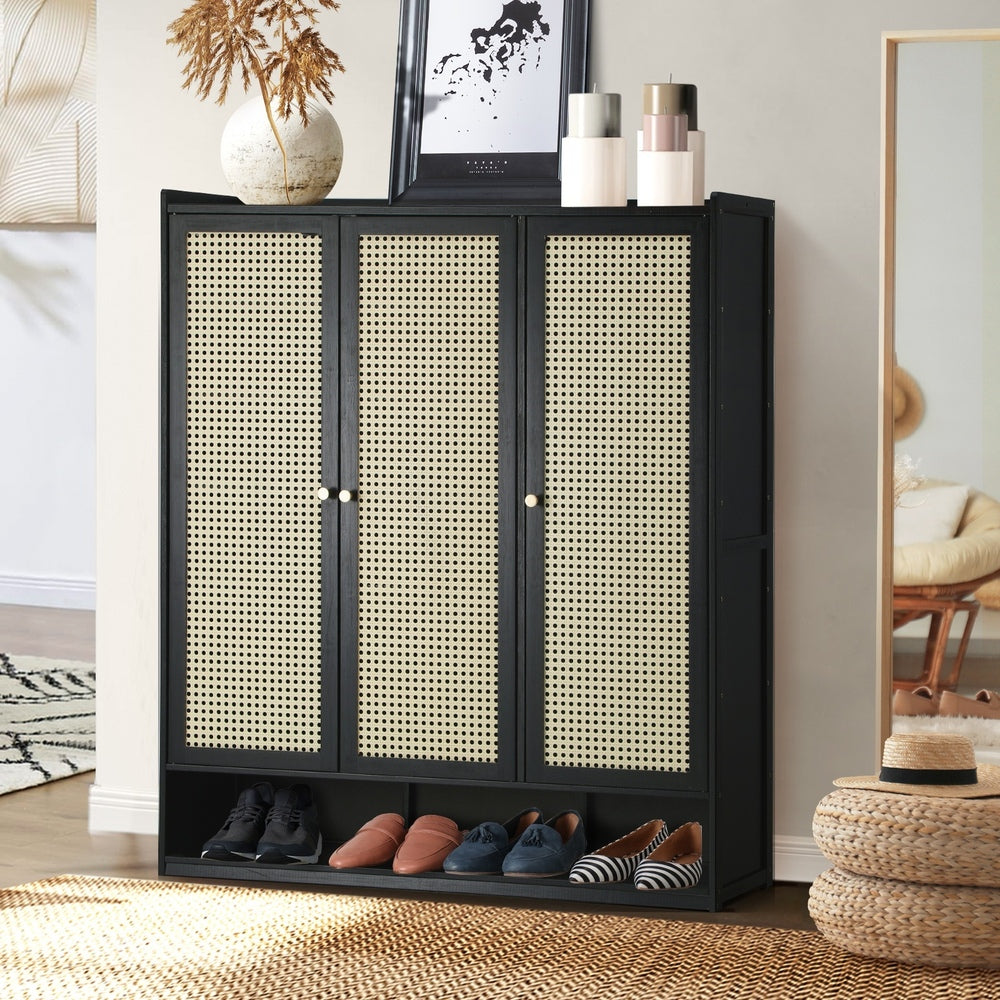 Oikiture Shoe Storage Cabinet 3 Doors Rattan Style