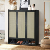 Oikiture Shoe Storage Cabinet 3 Doors Rattan Style - Rear View