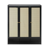 Oikiture Shoe Storage Cabinet 3 Doors Rattan Style - Side View