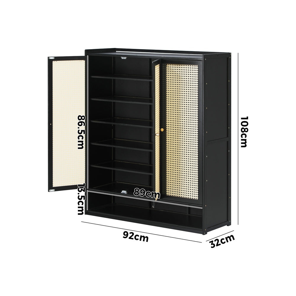 Oikiture Shoe Storage Cabinet 3 Doors Rattan Style