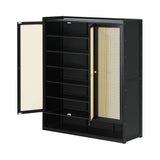 Oikiture Shoe Storage Cabinet 3 Doors Rattan Style