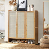 Oikiture Shoe Cabinet with 3 Rattan Doors 6 Shelves - Low Angle