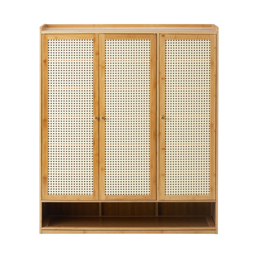 Oikiture Shoe Cabinet with 3 Rattan Doors 6 Shelves