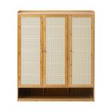 Oikiture Shoe Cabinet with 3 Rattan Doors 6 Shelves - Front View