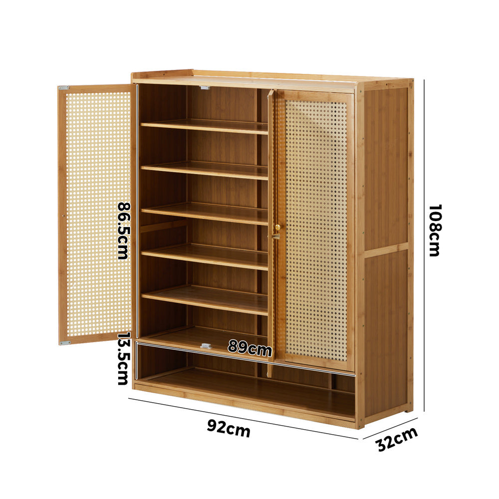 Oikiture Shoe Cabinet with 3 Rattan Doors 6 Shelves